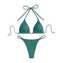 SWIMLANCE Women Triangle Halter Thong Bikini Set Ruffle Sexy String Two Piece Swimsuit Bathing Swimwear, Small