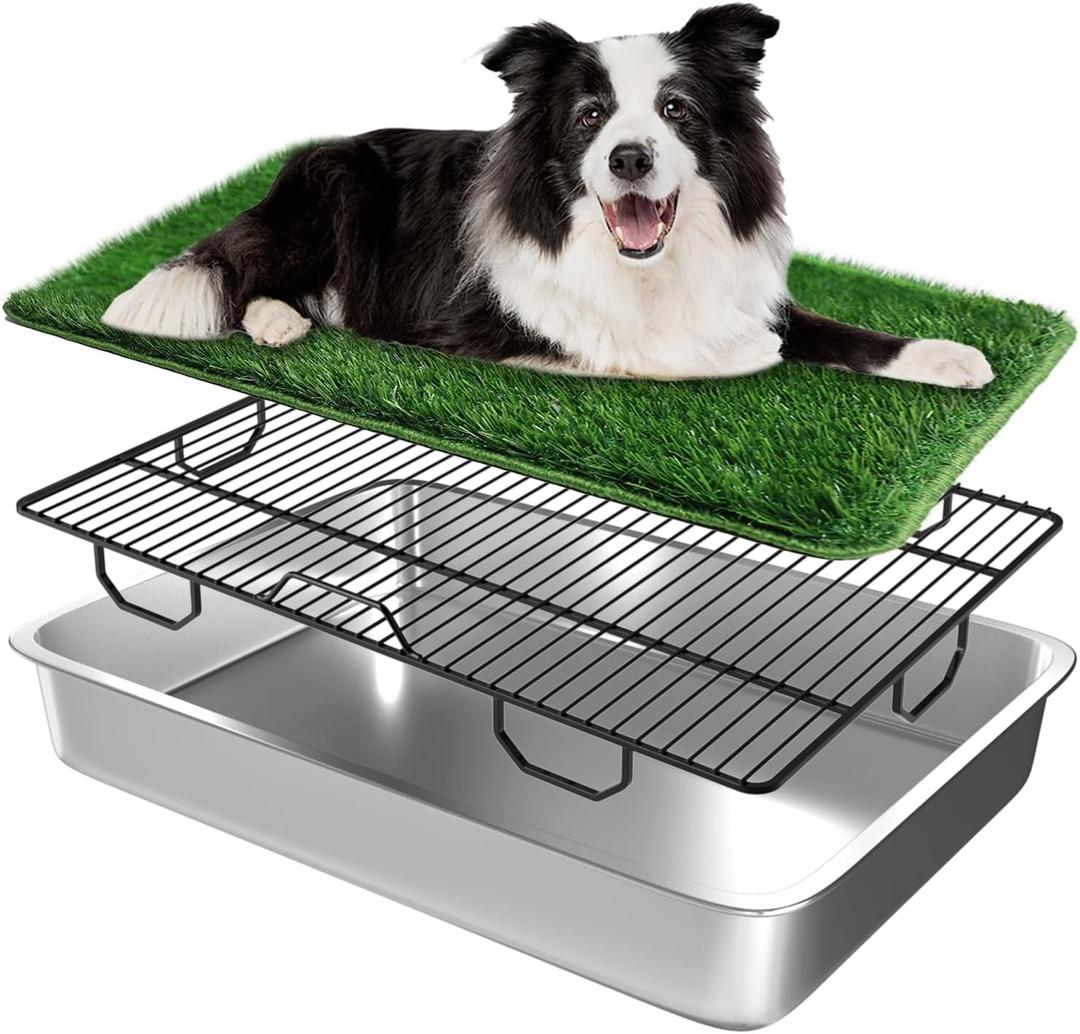 Strong Stainless Dog Litter Box Dog Grass Pad with Tray Large 28"x20"x4",Outdoor and Indoor Potty Waterproof Washable Reusable for Large Grass Pad Training Balcony Porch (Metallic) Strong Stainless Dog Litter Box Dog Grass Pad with Tray Large 28"x20"x4",Outdoor and Indoor Potty Waterproof Washable Reusable for Large Grass Pad Training Balcony Porch (Metallic)