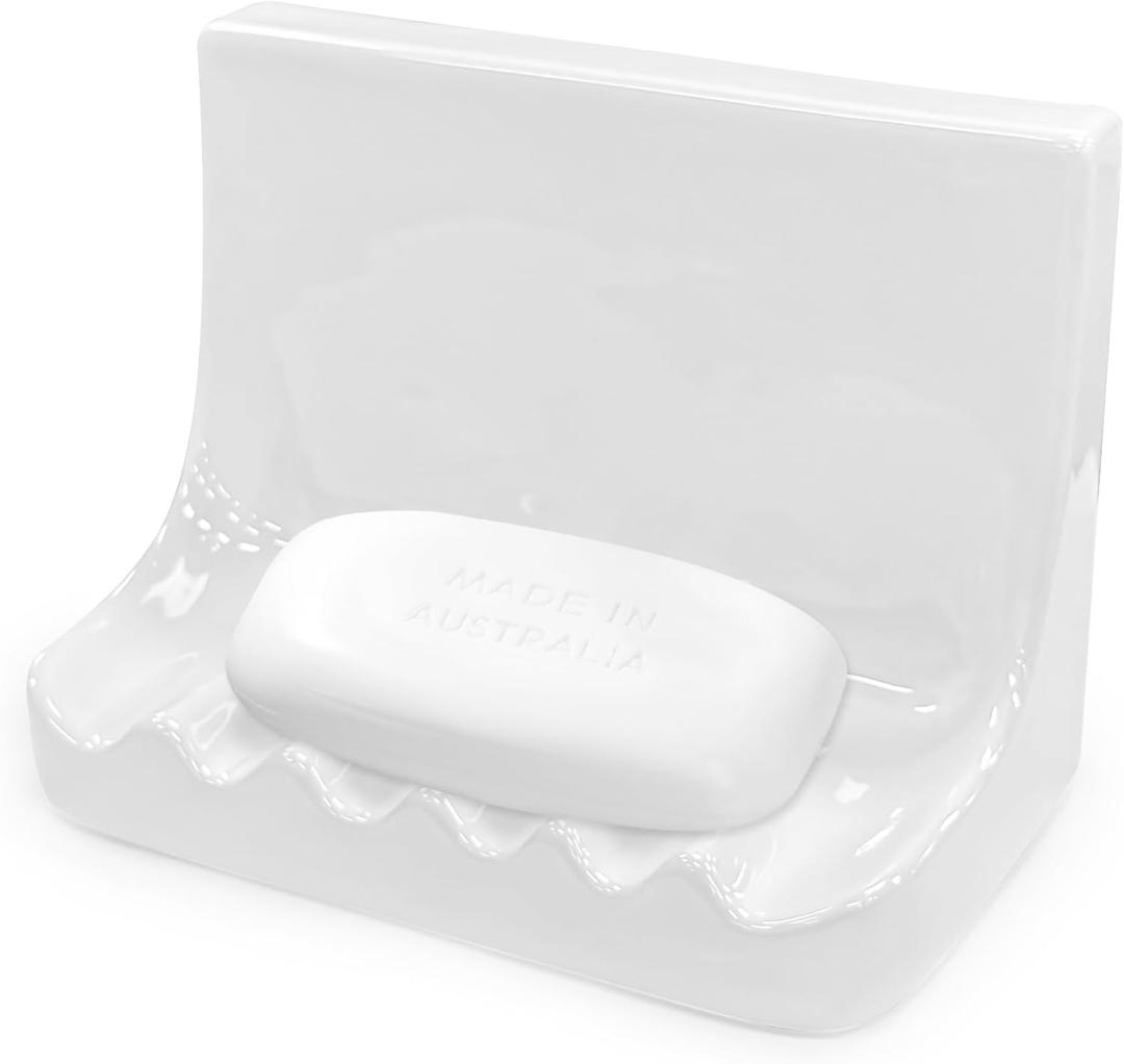 White Vintage Wall-Mounted Ceramic Soap Dish for Shower Wall Retro Ceramic Soap Holder Porcelain Soap Tray for Home Bathtub Bathroom Shower Accessories