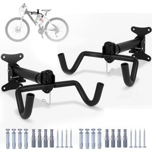 Foldable Bike Wall Mount 1-Pack, Space Saving Horizontal Bike Rack with Adjustable Hanger and EVA Covers, Includes Screws for Garage, Indoor, or Shed