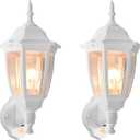 FUDESY Outdoor Wall Light Dusk to Dawn, Porch Sensor Light White Plastic Anti-Corrosion with LED Edison Filament Bulb, Exterior Mount Lantern for House, Garage (2-Pack)