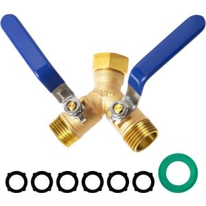 Garden Hose Splitter 2 Way, Solid Brass Water Hose Splitter with 304 Stainless Steel Handle, 3/4" GHT Thread Leak-Proof Y Valve for Outdoor Faucet Lawn, Irrigation & Washing