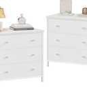 BOLUO White Nightstands Set of 2, Large Night Stand Fabric 3 Drawer Dresser for Bedroom Closet,Girls Modern