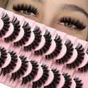 Lashes False Wispy Eyelashes Natural Volume Cat Eye Lash Strips Thick Fake Mink Eyelash Pack Natural Looking Fluffy Full Strip Lashes Set Clear Band Easy Eyelashes for Beginners