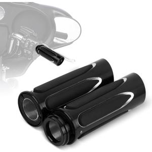 PSLER Electronic Throttle Control 25mm 1" Inch Motorcycle Grips Soft Touch Handlebar Grips for Touring Street Glide Electra Glide Road Glide Trike Models Road King Softail Dyna FXDLS (White black)