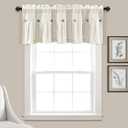 Lush Decor Linen Button Farmhouse Valance Curtians 52"W x 18"L Off White - Linen Valances For Windows - Kitchen Curtains Valances - Bathroom Curtain