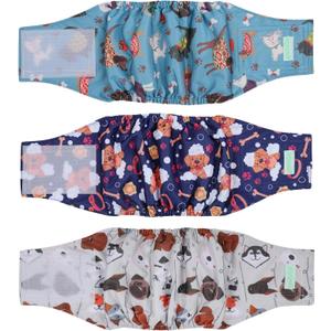 wegreeco Washable Male Dog Belly Band (Stylish Pattern)- Pack of 3 - Washable Male Dog Belly Wrap, Dog Diapers Male (Lovely Dogs, Large) (Large (18" to 21"))