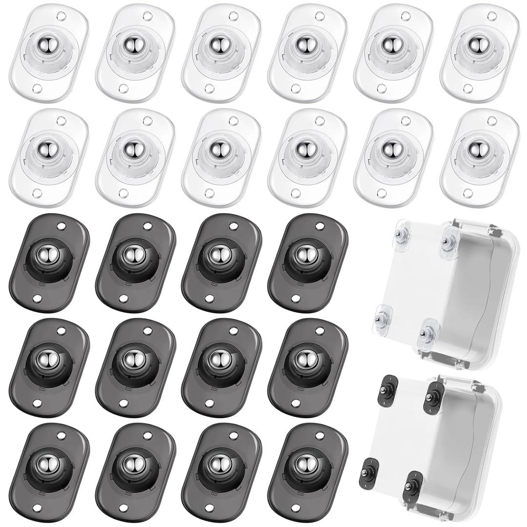 Honoson 24 Pcs Self Adhesive Caster Wheels Appliance Rollers Appliance Sliders for Kitchen 360 Swivel Universal Wheel Mini Small Kitchen (Clear Black White with 1 Steel Ball Style)