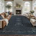 Nakagishi Neutral 9x12 Area Rugs for Living Room Washable, Navy