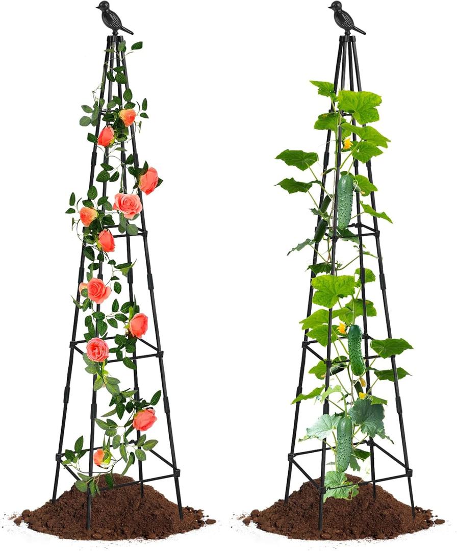 2 Pack Garden Trellis for Climbing Plants Outdoors,65Inch Cucumber Trellis Garden Obelisk Trellis Rustproof Plants Support with Adjustable Heights for Indoor Potted Plants, Vines, Vegetables