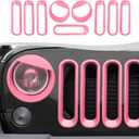 Grille Grill Insert+Headlight Turn Light Cover Trim Fit for 2007-2018 Jeep Wrangler JK JKU,Pink Style A