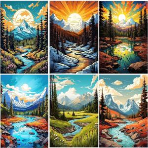 Leatrice 6PCS Landscape Diamond Art Kits for Adults Round Diamond Painting Dot Gem Art Painting Kit for Adults Beginners Women Suitable for Home Wall Art Decor 11.8x15.7 Inches