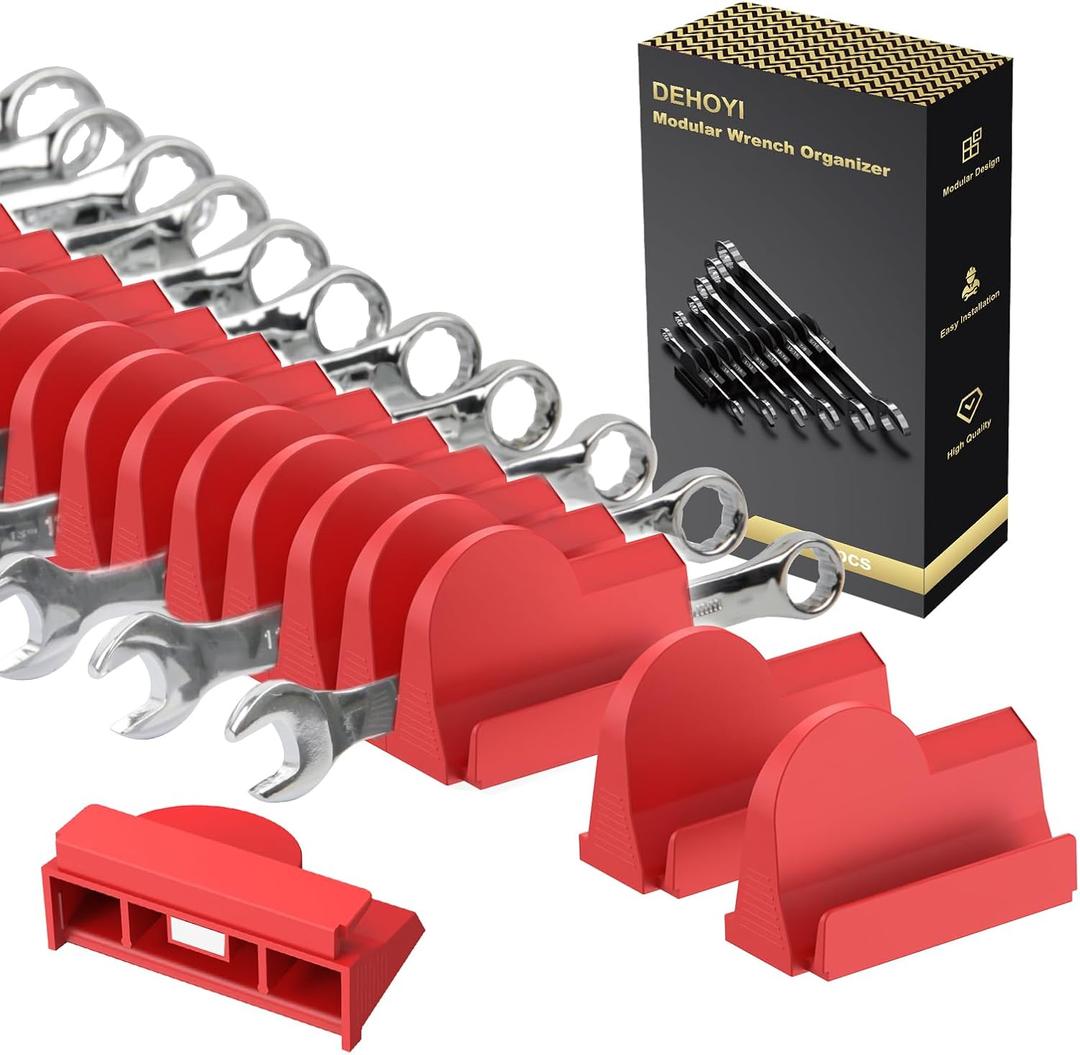 48 pcs Magnetic Modular Wrench Organizers for Tool Drawers - Wrench Rack with Metric&SAE Labels, Perfect Tool Storage Holder with Magnet. Gift for father, brother and boyfriend (Red with magnets)