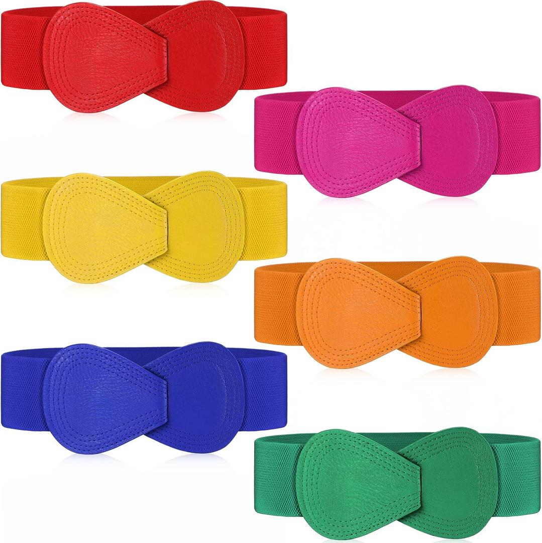 Wesiti 6 Pcs Colorful Stretch Belt for Women Dresses Wide Elastic Belt with Interlock Buckle for Summer Party Beach, 6 Colors (Fresh Color, Assorted Style)