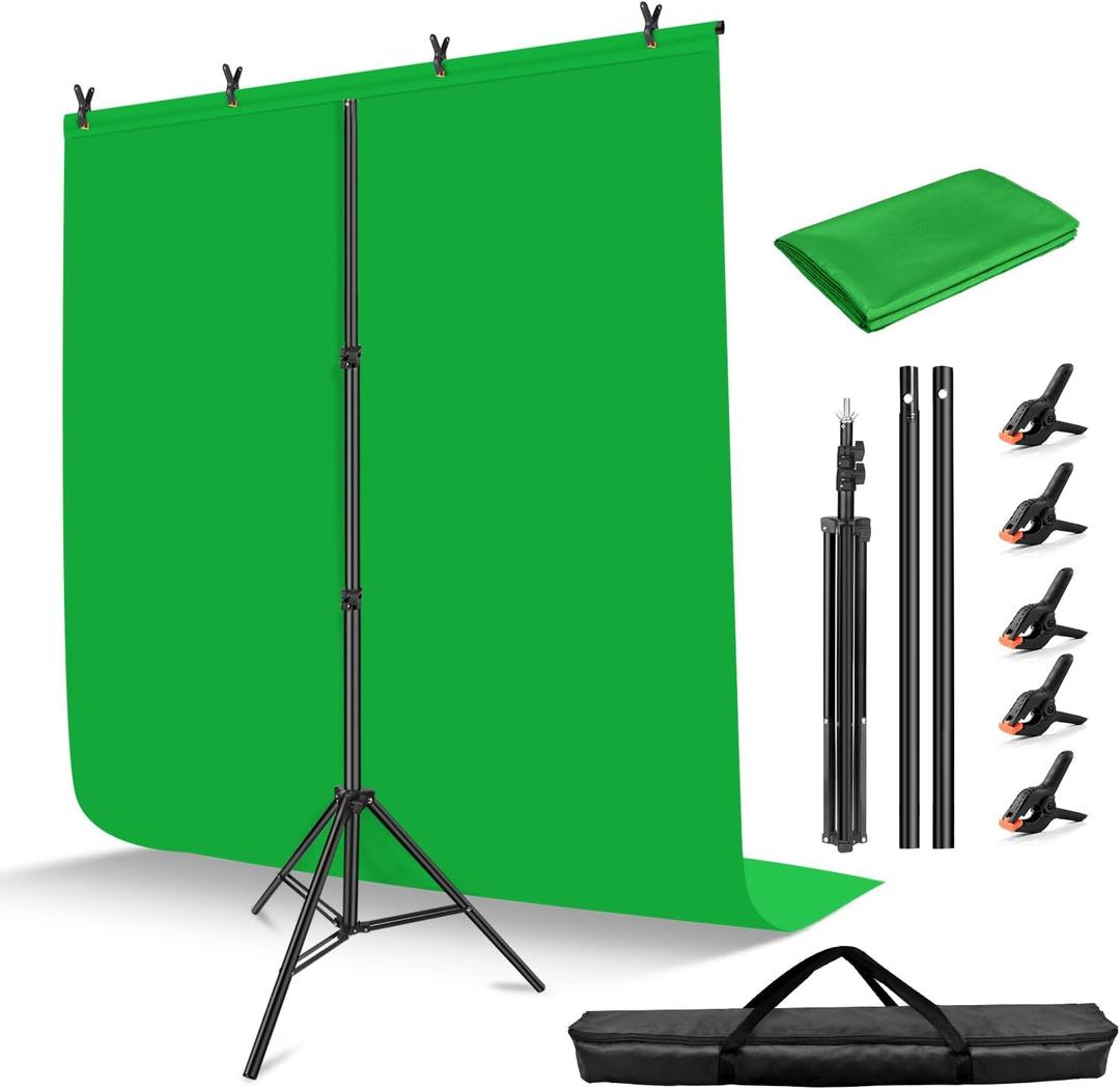 HEMMOTOP 7x5 ft(HxW) Green Screen Stand Kit, 6.5x5 ft Green Screen Backdrop with Stand for Streaming, Gaming, Zoom, Portable Greenscreen Background Kit with Clips & Carrying Case
