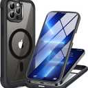 Miracase Magnetic for iPhone 13 Pro Max Case 6.7 inch, (Compatible with MagSafe) Upgrade Full-Body Clear Phone Bumper Case with Built-in 9H Tempered Glass Screen Protector, Magnetic Classic Black