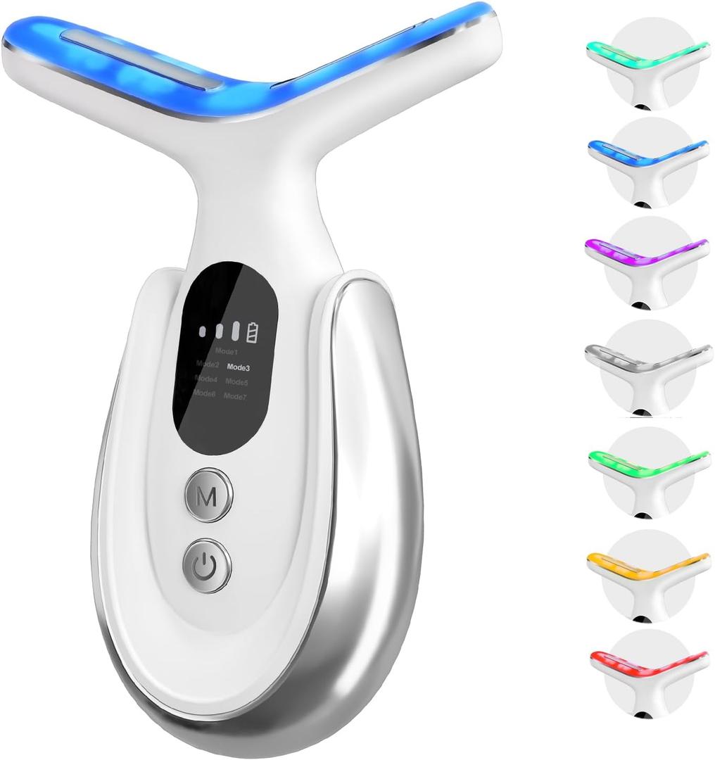 Neck Face Massager, 7-in-1 Portable Facial Massager for Enhanced Face, Neck and Shoulder Care with Vibrating and Warming FunctionWhite