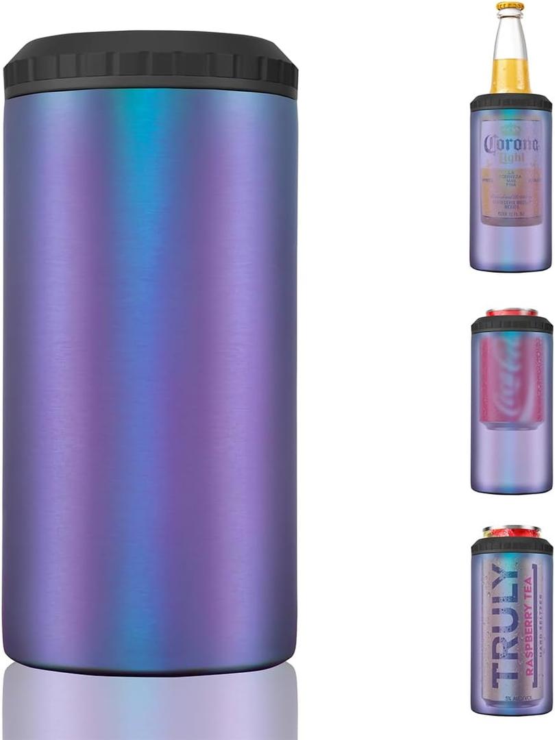 3 in 1 Slim Can Cooler for 12 OZ Skinny Can, Regular Can & Beer Bottle - Keep Cold for 6 Hours - Double Walled Insulated Stainless Steel Vacuum Beverage Insulator (Aurora) 3 in 1 Slim Can Cooler for 12 OZ Skinny Can, Regular Can & Beer Bottle - Keep Cold for 6 Hours - Double Walled Insulated Stainless Steel Vacuum Beverage Insulator (Aurora)