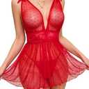 Lilosy Sexy Polka Dots Mesh Sheer Lace Babydoll Chemise Lingerie Set Floral Sleep Wear S