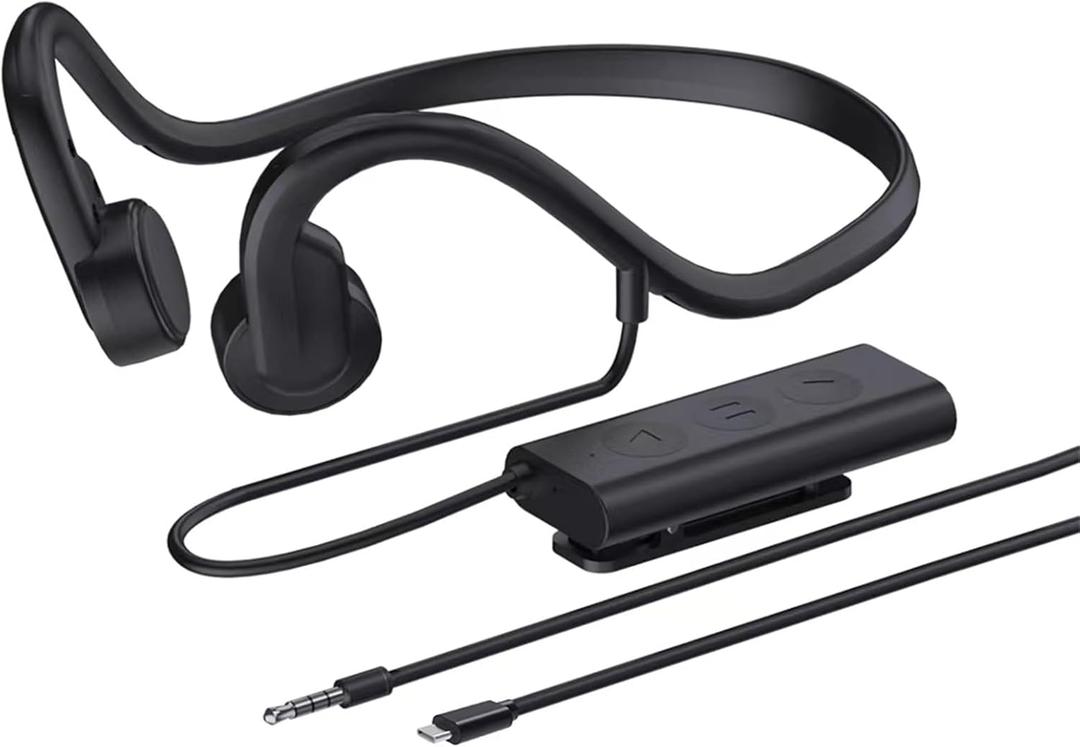 Likty Wired Bone Conduction Bluetooth Headphones with 3.5Mm/Typec Wires,OpenEar Bluetooth 5.3 Headphones with Microphone, IP68 Waterproof Earphones for Cycling Workout Hiking