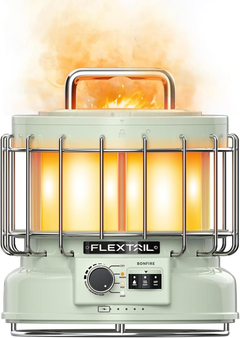 FLEXTAILGEAR Rechargeable 3-in-1 Vintage Flame Light, Camping Lantern with 9600mAh Battery, Portable led lamp with Humidification Mode, Three-Level lamp for Patio, Hiking, Bedroom, Garden Decor Green