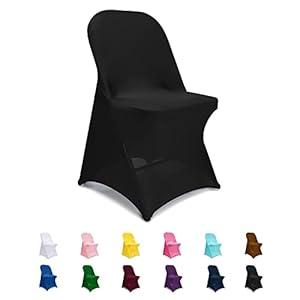 Jieqier Spandex Folding Chair Covers, Black Folding Chair Slipcovers 6 PCS, Universal Fitted Chair Slipcovers for Wedding, Party, Banquet, Holidays, Celebration