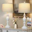 Cinkeda 28" White Farmhouse Table Lamps Set of 2 with USB C+A Ports & AC Outlet for Vintage Living Room Rustic Bedroom,3-Way Dimmable Touch Lamp Retro Resin Bedside Lamps for Nightstand Side Table