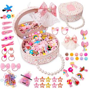 Hair Accessories for Girls Hair Clips Including Jewelry Box Hair Stuff Hair Barrettes Hair Ties Hair Bows Teen Girl Gift Toys for Girls Age 3-12