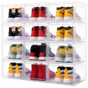 Large Clear Shoe Storage Boxes Stackable, 12 Pack Hard Plastic Shoe Storage Organizer with Magnetic Door, Shoe Container Sneaker Storage Display Case Fit up to US Size 12 Clear