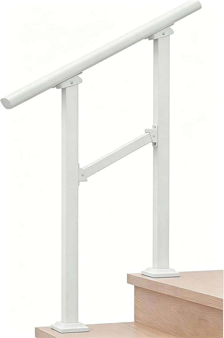 Metty Metal Hand Rails for Outdoor Steps,2 Step White Stair Railing Kit