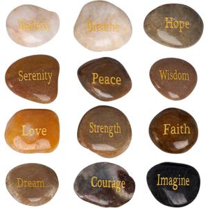 12 Pieces Inspirational Stones Natural Engraved Faith Rocks 12 Different Words Encouragement Amulets Gift for Prayer Friends and Family Religious Home Decor