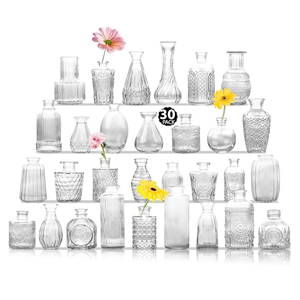 Glass Bud Vase Set of 30, Clear Bud Vases in Bulk, Small Flower Vases for Table Centerpieces, Mini Vintage Vases for Rustic Wedding Party, Bridal Shower, Home Decoration (30 Pack)