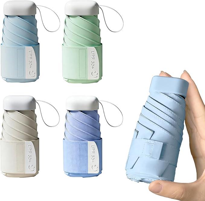 Mini Portable Travel Umbrella for Rain & Sun UV Protection for Backpack Pocket (Ice Blue)