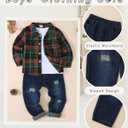 Renotemy Toddler Boy Clothes Fall Winter Outfits 3Pcs Fashion Flannel Shirts Ripped Jeans Pants Kids Boys Clothing Sets (6-7 Years, Dark Green)