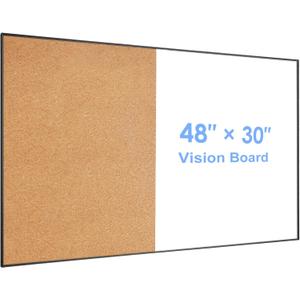 ARCOBIS Cork Board White Board Combo, Bulletin Board-Black Frame, Magnetic Dry Erase Board & Corkboard for Wall, Vision Board for Home, Office, School (Black, 48 x 30)