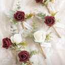 Ling's moment Boutonniere for Men, 6pcs Groom Groomsmen Boutonniere, Artificial Flowers for Wedding Decor/Prom/Homecoming, Burgundy White