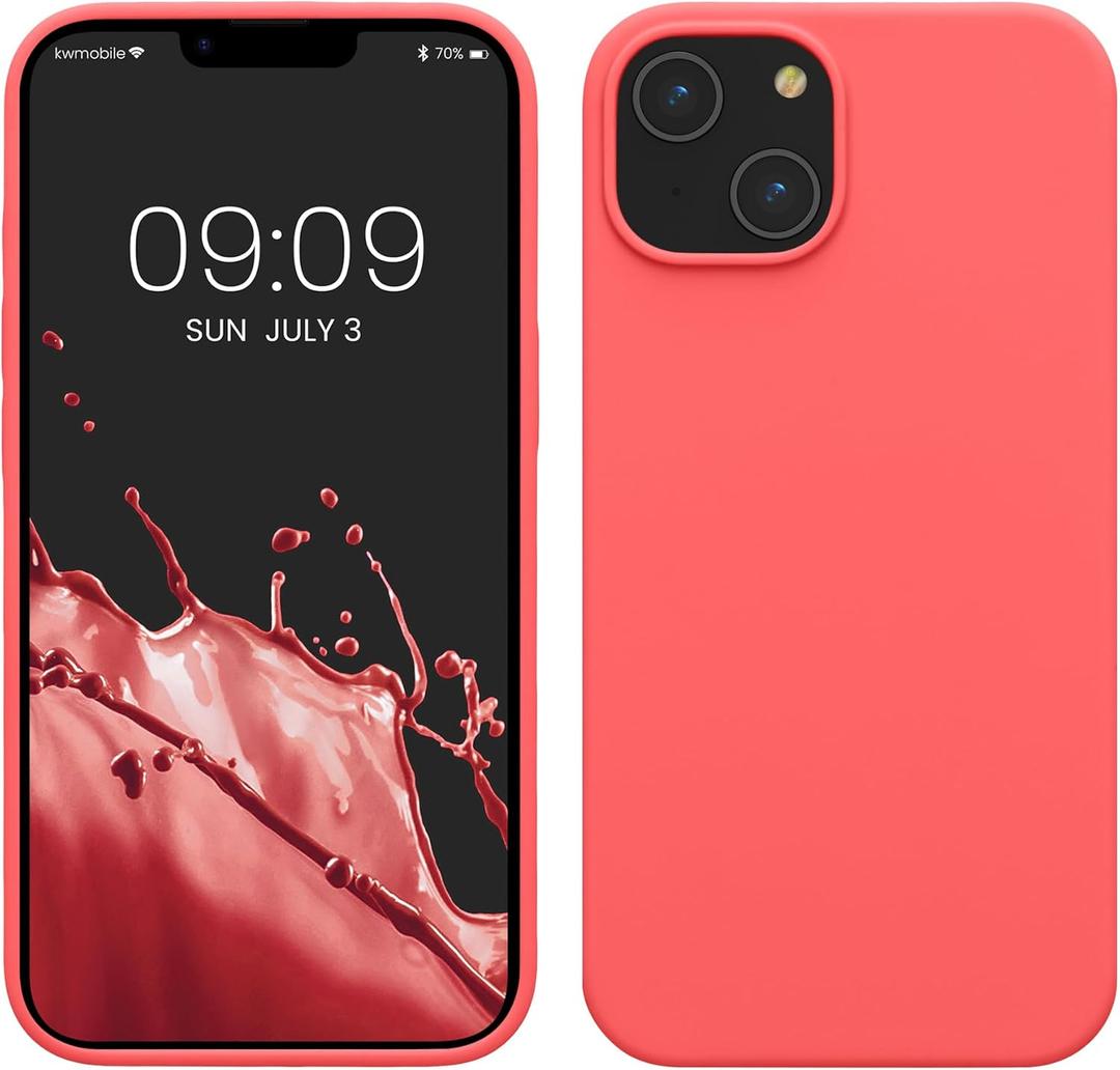 kwmobile Case for iPhone 14 Case - Slim Soft TPU Silicone Cover - Works with Wireless Charging - Neon Coral