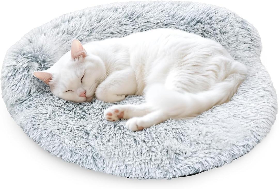 Cat Bed Round, Ultra Soft Washable Small Dog Couch Bolster, Anti-Slip Sleeping Mat for Kitten and Puppy(2424inch, Grey) (24.0"L x 24.0"W x 6.0"Th)