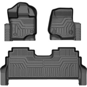 Mixsuper Floor Mats for Ford F150 SuperCrew 2021-2025 (Fit Rear Seat with Under-Seat Fold Flat Storage), All Weather Floor Liners for F150 Accessories,Durable 1st and 2nd Row Set Black