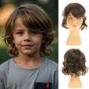 RicHyun Short Wavy Brown Kids Wig Synthetic Fluffy Boys Wig Cosplay Halloween Costume Party Use