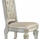 Benjara Jess 24 Inch Counter Chair Set of 2, Pearl Faux Leather, Button Tufted, White and Gold
