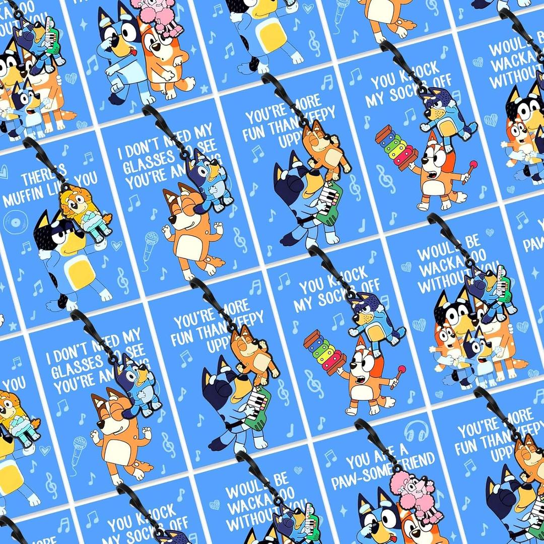 Anstey Valentines Day Gifts for Kids 24 Valentines Cards with 24 Keychains Kids Valentines Exchange Cards for Classroom School Boys Girls Party Favors