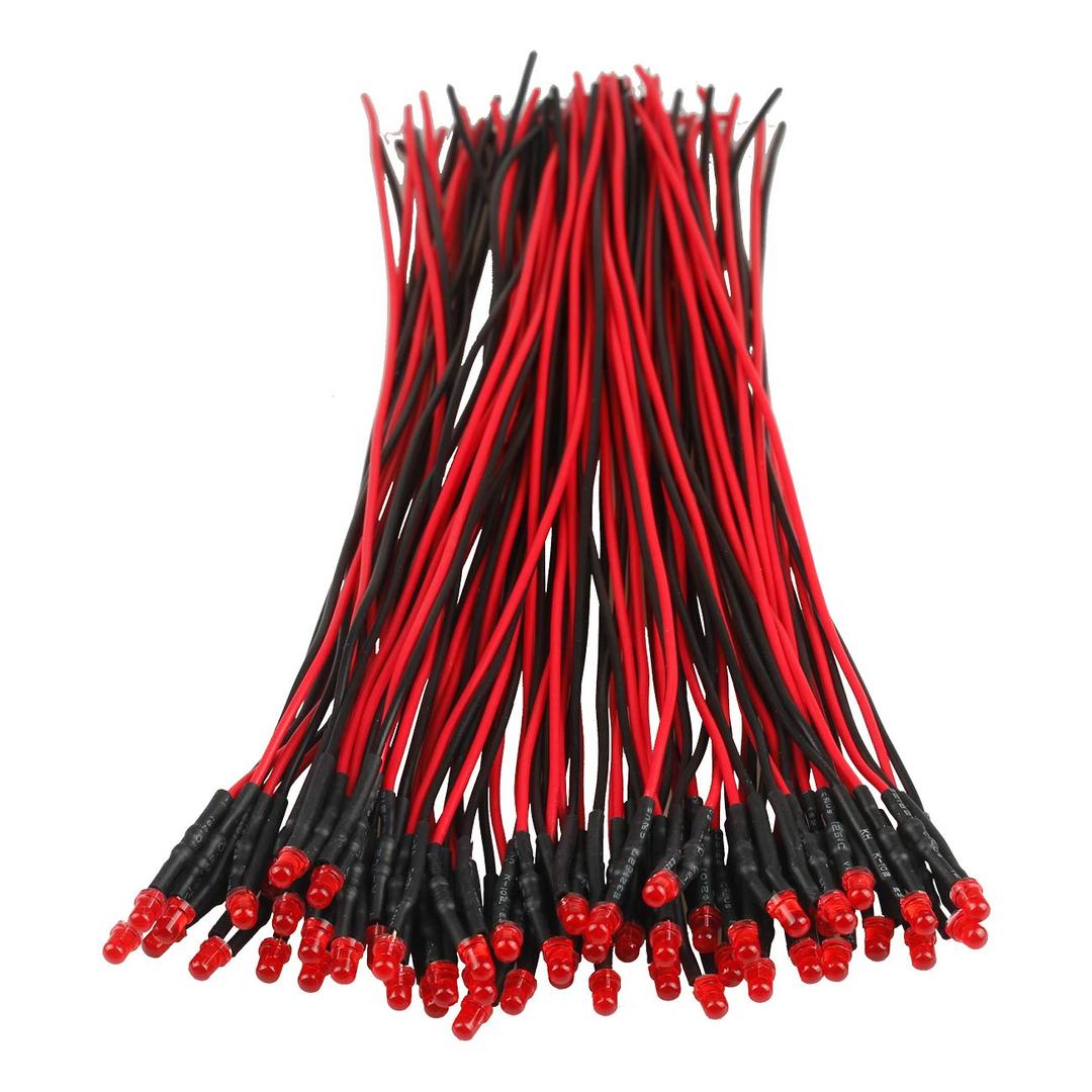 50pcs 12 Volt 3mm Red LED Lights Emitting Diodes Pre Wired 7.9 Inch DC 12v LED Light Diffused Colored Lens Small LED Lamps