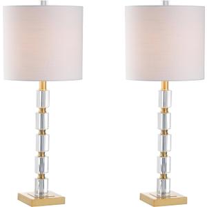 JONATHAN Y JYL5001A-SET2 Set of 2 Table Lamps Claire 28.5" Crystal LED Table Lamp Glam Bedside Desk Nightstand Lamp for Bedroom Living Room Office College Bookcase, Clear/Brass Gold