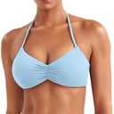 YEOREO Halter Sports Bras for Women Adjustable Strappy Open Back Impact Removable Pads Deep V Bra Workout Gym Yoga Crop Top, Blue, M