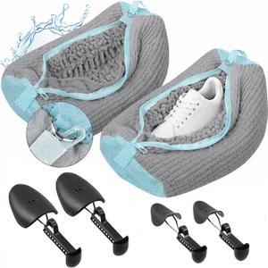 2 Pcs Shoe Washing Machine Bags with 4 Adjustable Shoe Trees, XXL Laundry Bags for Washer and Dryer, Sturdy Zipper with Hook Design, Reusable Cleaning Bag for Sneaker, Tennis (Gray)
