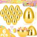 Octeric 6 Pcs 6" Jumbo Golden Easter Eggs, Fillable Shiny Metallic Plastic Eggs for Filling Treats Toys Gift Baskets Filler Stuffers, Easter Hunt Decor, Party Favor, Classroom Prize Supplies