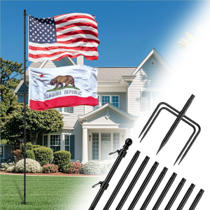 ZMTECH 12FT Heavy Duty Flag Pole with 5 Pronges Base in Ground for Yard,Tangle Free Spinning Stainless Steel,Windproof Ground Flag Poles for 2 Flags | Outside House Residential or Commercial 1 Pack