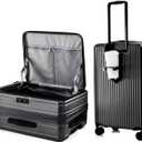 HotWay 24 Inch Expandable Checked Luggage with Cup Holder, Hardside TSA Approved Luggage with Spinner Wheels, Top Opening Suitcase For Travel, Black