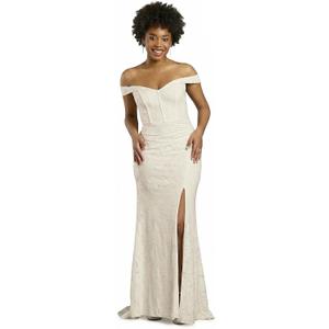 David's Bridal The Edit Studio Soft White Corset Bodice Lace Off The Shoulder A Line Wedding Dress with Side Slit, Bridal Gown with Flattering A Line Silhouette for Ceremonies and Reception - 2X